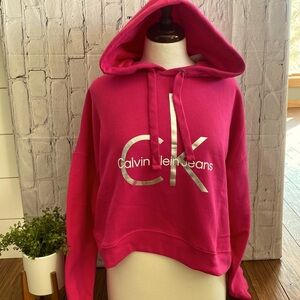 Calvin Klein Silver and Pink Oversized Crop Hoodie